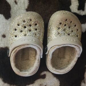 Crocs Kids Glitter Lined Clogs - Gold 5C